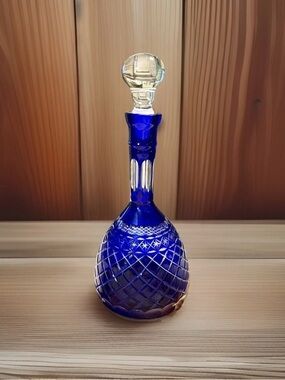 BOHEMIAN Cobalt Blue~Cut to Clear Crystal - Star Spirit - Decanter with Stopper